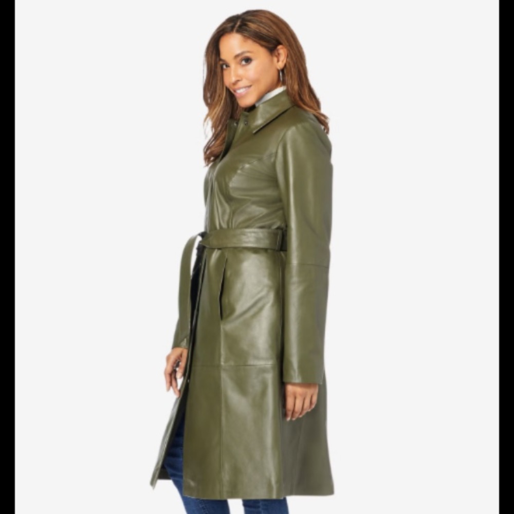 Jessica London Olive Leather Trench Coat 22W